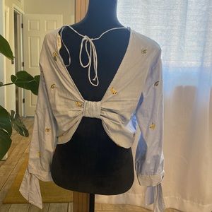 Zara open back fruit embroidered top